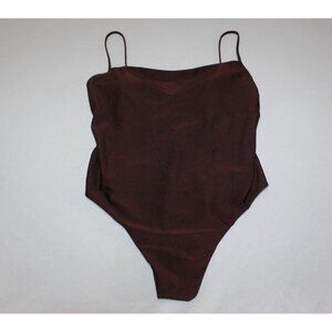 Shade & Shore Womens Brown High Leg Cheeky One Piece Swimsuit XL 16 NWT